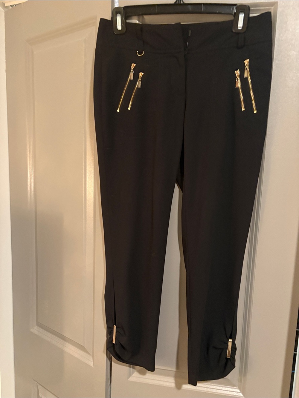 Cache Black Cropped Pants with Gold Zippers